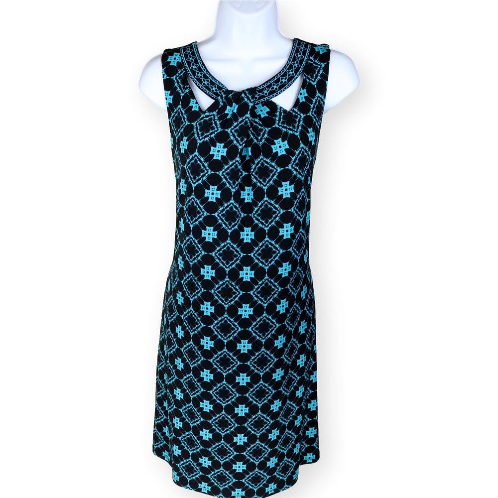 Magnolia Grace Blue Black Geometric Larsyn Shift Dress Size L